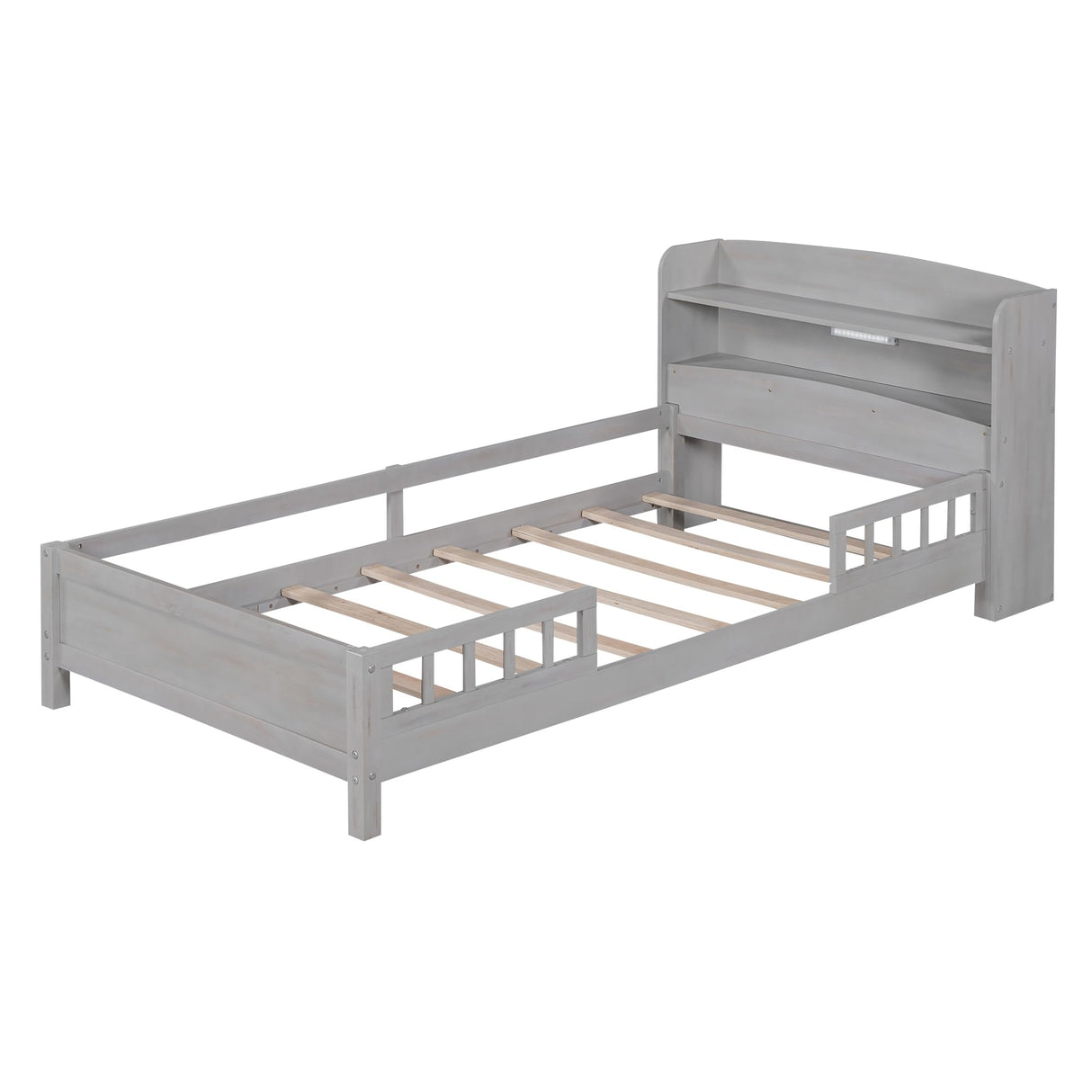 Bellemave Gray Twin Bed Frame with LED Storage Headboard and Safety Rails Bellemave