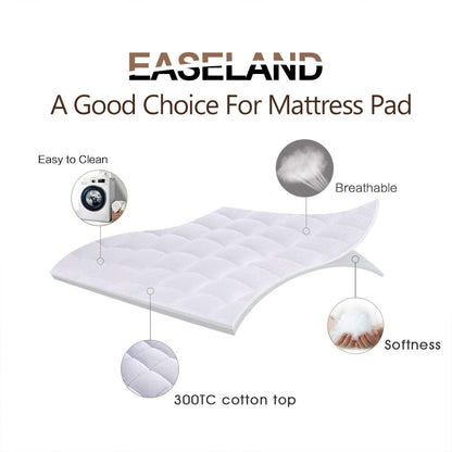 EASELAND California King Mattress Pad Pillow Top Mattress Cover Quilted Fitted Mattress Protector Long Cotton Top 8-21" Deep Pocket Cooling Mattress Topper (72x84 Inches, White)