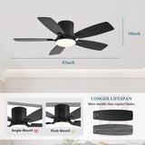 Ayaoty Ceiling Fans with Lights, 42 inch Low Profile Ceiling Fan with Light and Remote Control, Flush Mount, Reversible Motor, Dimmable, Noiseless, Black Ceiling Fan for Bedroom, Indoor/Outdoor Use Ayaoty