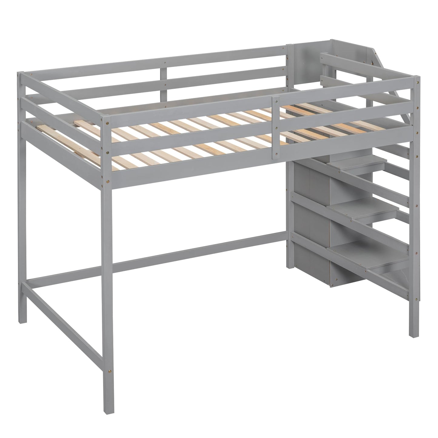 Harper & Bright Designs Grey Full Loft Bed with Storage Staircase and Wardrobe - WoodArtSupply