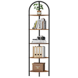 Homhedy 5-Tier Corner Shelf Stand, Wall Corner Bookshelf with Metal Frame, Bathroom Storage Rack Shelf, Plant Stand, Industrial Style,Rustic Brown and Black Homhedy