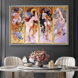 Number Painting for Adults Cropped Print of Four Panels Each Depicting One of The Four Seasons Personified by A Woman Painting by Alphonse Mucha DIY Oil Painting Paint by Number Kits WoodArtSupply
