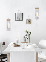 2 PCS Farmhouse Wall Hanging Candle Sconces - Nordic Style Handmade Wooden Wall-Mount Candle Holders Rustic Hanging Wall Sconces for Bedroom Living Room Kitchen Bathroom(Grayish White) Alphatool