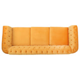 PHOYAL Modern 3 Seater Couch, Large Sofa Furniture, Roll Arm Classic Tufted Chesterfield Settee Velvet Sofa with Channel Tufted Seat Back for Living Room, Yellow PHOYAL