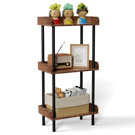 Daiumulti Bookshelf, 3 Tier Bookcase, Industrial Small Book Shelf, Rustic Brown Bookshelf, Metal Display Shelf Storage Organizer for Living Room, Bedroom& Home Office Daiumulti