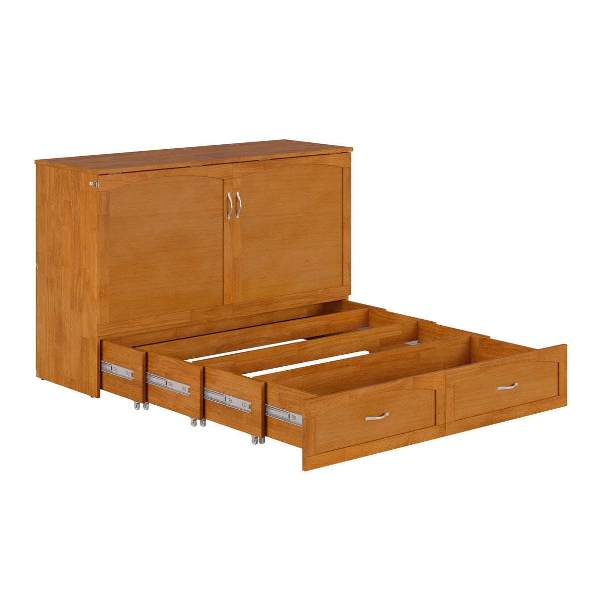 AFI, Marion Queen Wood Murphy Bed Chest with 6" Mattress, Storage Drawer, & Built-in Charger, Light Toffee AFI