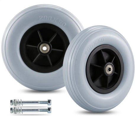ANTIQO Pair of 8" x 2" (200x50) Caster Wheels for Electric/Power Wheelchair - 8 inch Solid Tire Replacement Wheels (8"x 2" (200x50) - Gray) ANTIQO