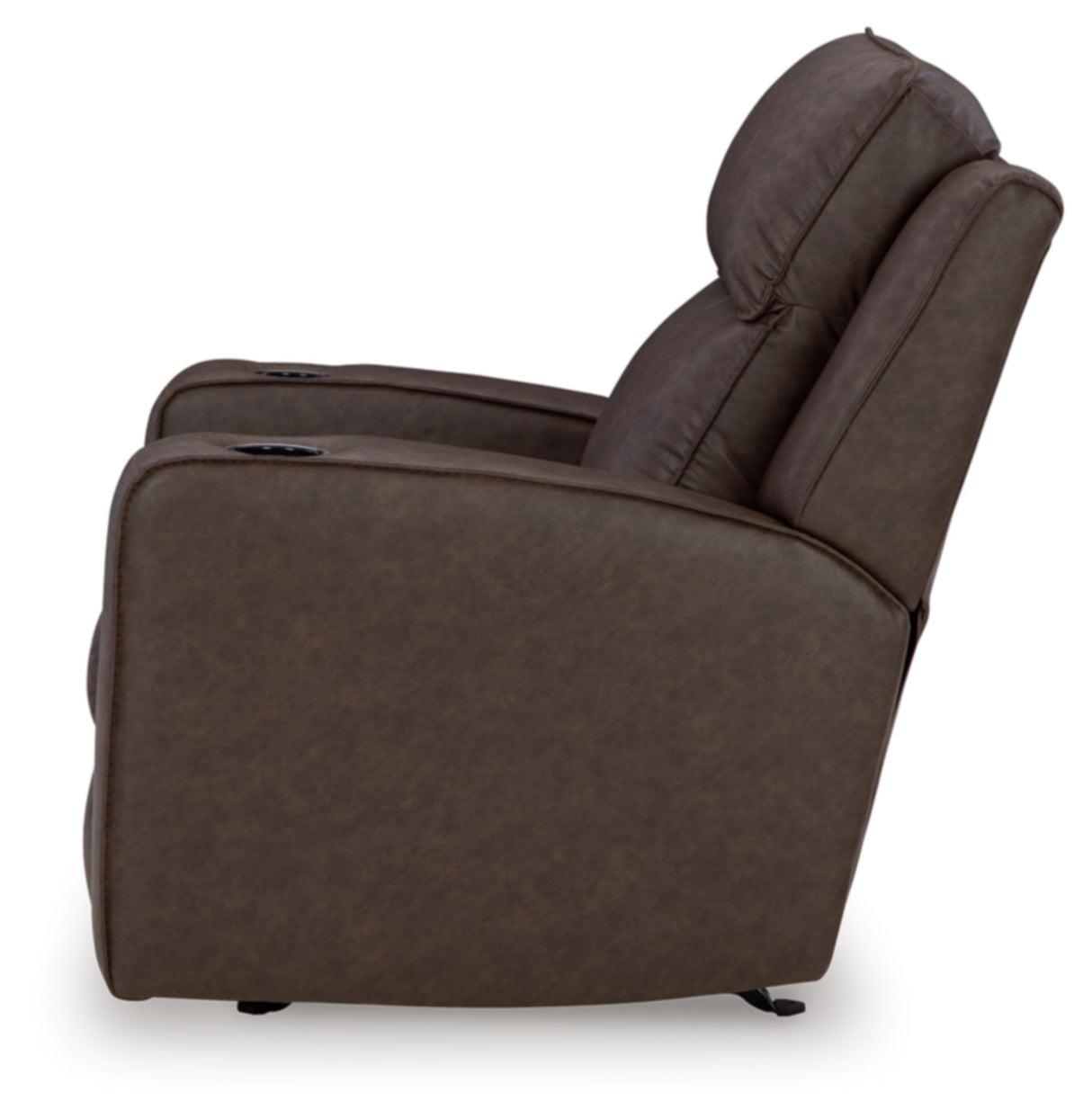 Signature Design by Ashley Lavenhorne Contemporary Faux Leather Upholstered Manual Rocker Recliner with 2 Cup Holders, Dark Brown Signature Design by Ashley