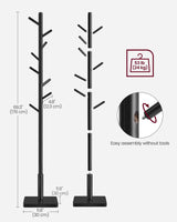 VASAGLE Coat Rack, Solid Wood Coat Stand, Freestanding Hall Tree, 8 Hooks, Ink Black URCR010B01 VASAGLE