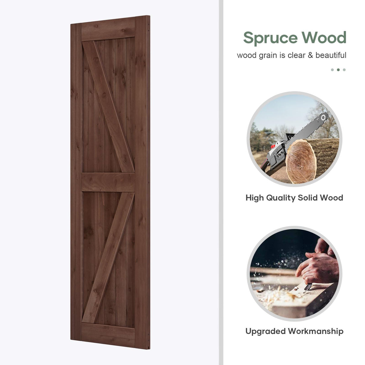 ROYMELO 30x84 inch Sliding Barn Wood Door Slab with 5ft Hardware Kit and Handle, Coffee, K Shape, Simple DIY Assembly ROYMELO