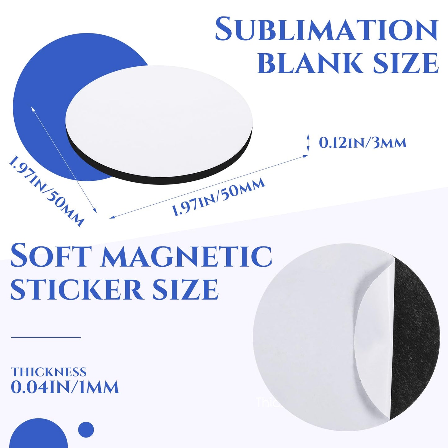 Saysurey Sublimation Magnet Blanks Set 48 Pcs Personalized Sublimation Blank Refrigerator Magnet with 48 Pcs Round Blanks Sublimation Fridge Magnets for Home Kitchen Office Decoration, 1.97'' x 1.97''