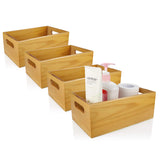 A Selected Pine Wood Organizer Open Box 4 Packs, 6x10 Wooden Storage Container with Handle for Bathroom and Kitchen ASelected