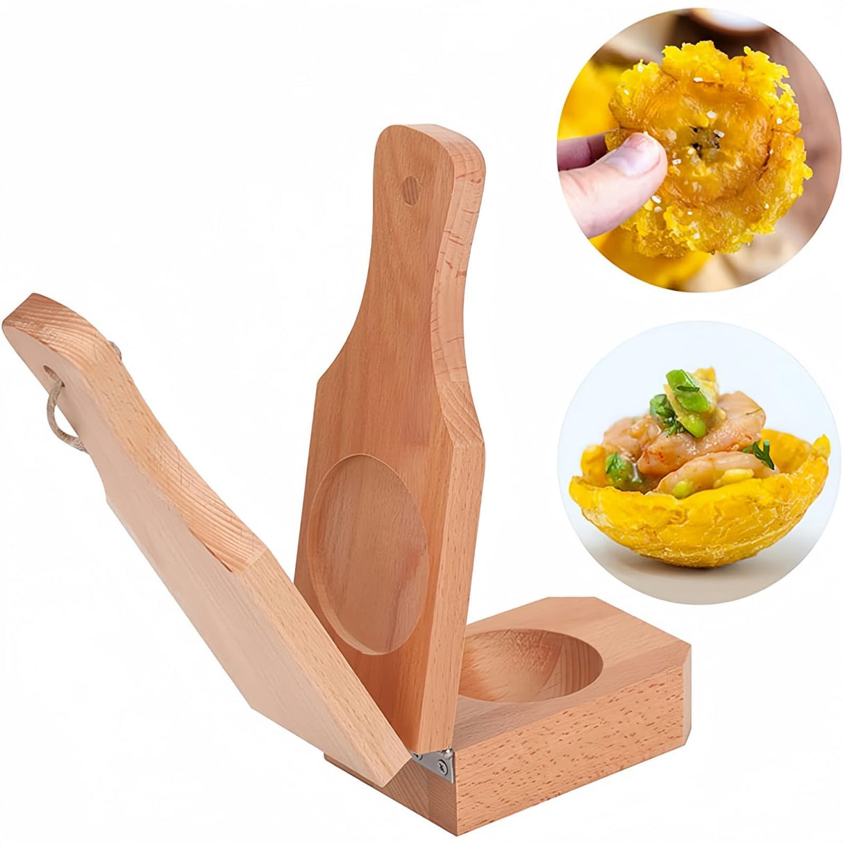 Wooden Plantain Press with Handle,2 in 1 Wood Reusable Plantain Press Smasher,Portable Plantain Press,Easy Storage for Fried Plantains Chips and Tostonera Cups Generic