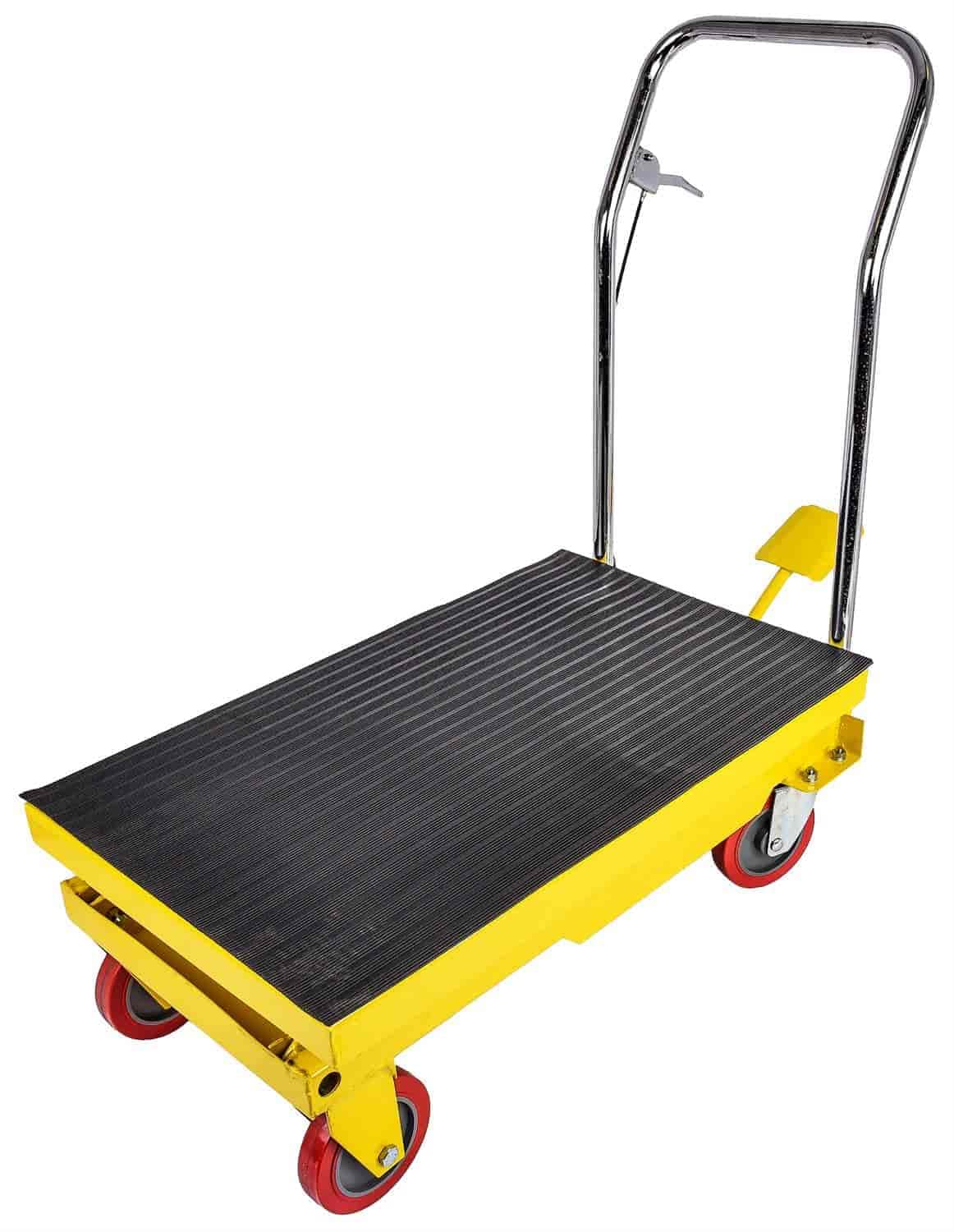 JEGS Hydraulic Lift Cart - 1100 LBS Capacity - Adjustable Scissor Lift Table 10.5' to 31' in Height - Foot-Operated Lift Table with Locking Wheels - Steel Table Cart JEGS