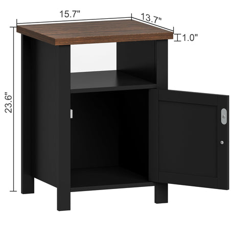 ChooChoo Nightstands Set of 2, Rustic Vintage End Side Table with Storage for Bedroom Living Room, Black&Brown ChooChoo