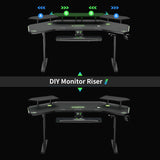 Klobel 63" Standing Gaming Desk with Dual Motor, Wing-Shaped Computer Desk with Full Coverage Mouse Pad, Electric Height Adjustable Standing Desk with RGB LED Lights and Slot Design Shelves Klobel