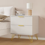 NOVAMAISON White Nightstand Set of 2, Modern Night Stand Bedside Table with 2 Storage Drawer, Bed Side End Table with Golden Handles and Legs for Bedroom, White NOVAMAISON