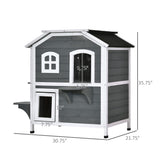 PawHut 2-Story Cat House Outdoor, Weatherproof Wooden Cat Enclosure for Feral Cats with Escape Door, Openable Roof, Jumping Platforms, Gray PawHut
