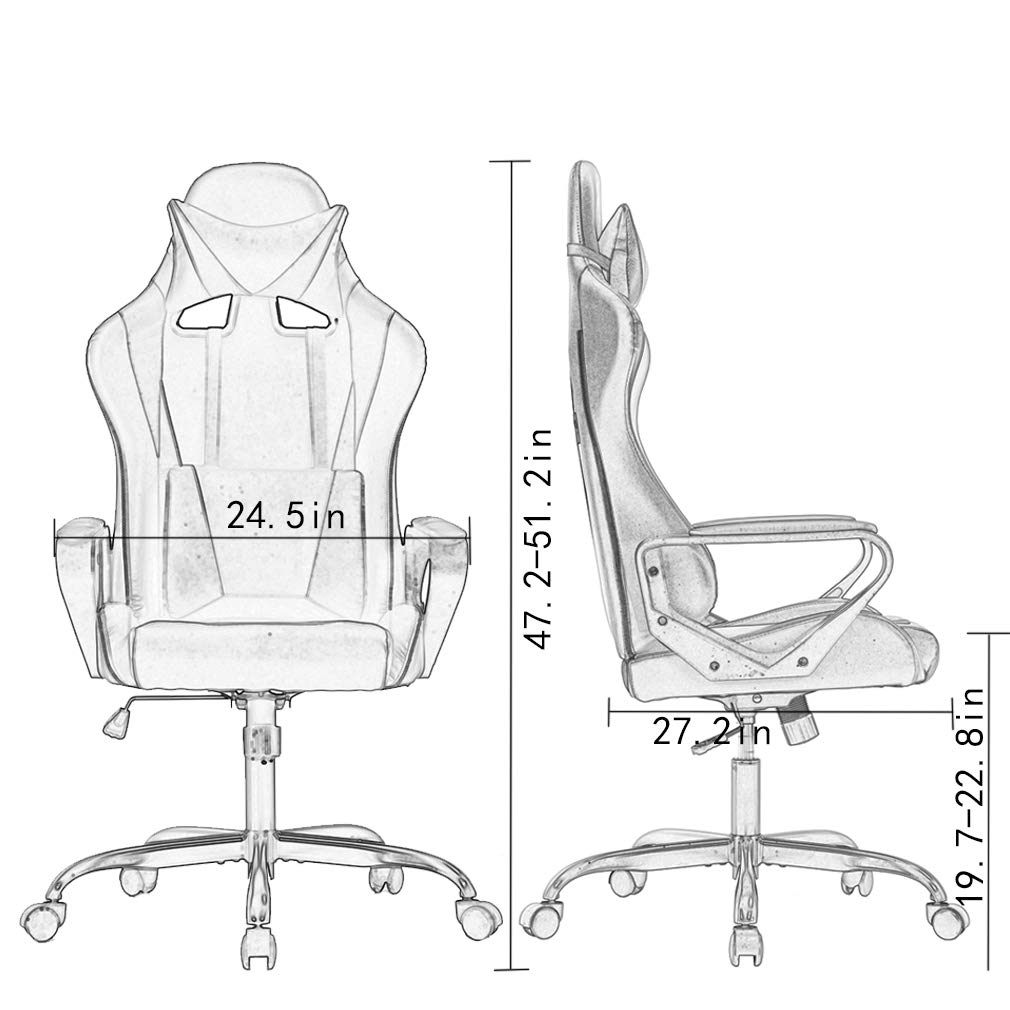 BestOffice High-Back Gaming Chair PC Office Chair Computer Racing Chair PU Desk Task Chair Ergonomic Executive Swivel Rolling Chair with Lumbar Support for Back Pain Women, Men,White