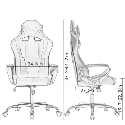 BestOffice High-Back Gaming Chair PC Office Chair Computer Racing Chair PU Desk Task Chair Ergonomic Executive Swivel Rolling Chair with Lumbar Support for Back Pain Women, Men,White