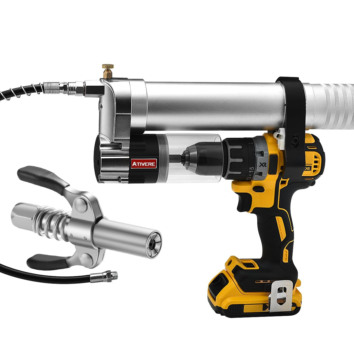 ATIVERE Electric Grease Gun Drill Adapter with 14 OZ Load, Locking Gre ...