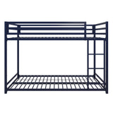 DHP Miles Low Metal Bunk Bed Frame for Kids, With Built-in Ladder, High Guardrail and Metal Slats, Floor Bed Bottom Bunk, No Boxspring Required, For Small Spaces, Full-Over-Full, Blue DHP