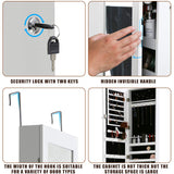 FDW Jewelry Cabinet 47.3" H Wall/Door Mounted Lockable Jewelry Armoire Organizer with Mirror With 2 Drawers 6 Shelves 43.3"×10.6" Mirror High Capacity Jewelry Organizer (White) FDW