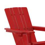 Flash Furniture Halifax Poly Resin Adirondack Chair with Cup Holder and Pull Out Ottoman, All-Weather Poly Resin Indoor/Outdoor Lounge Chair, Red Flash Furniture