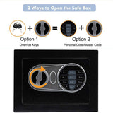 Fireproof and Waterproof Electronic Safe Box with Digital Keypad & Keys, Money Box and Deposit Box for Cash Gun Jewelry Home Office Hotel Security Storage - with 2 keys and Tools (9" x 6.7 x 6.7") AMZOSS
