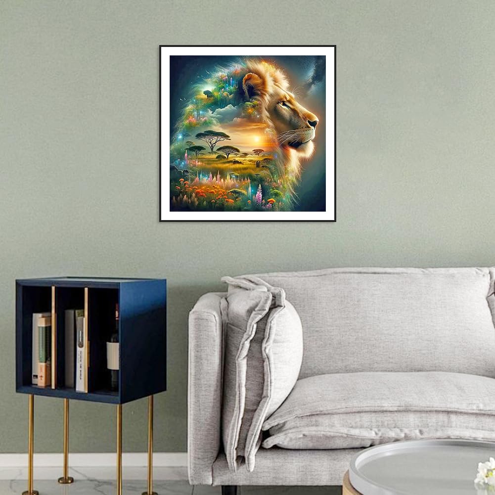 Anuver Lion Diamond Painting Kits for Adults, 5D DIY Diamond Art Kits for Beginners, Full Drill Diamond Painting Kits for Home Wall Decor, 12x12 Inch Anuver