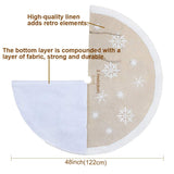 AerWo 48inch Christmas Tree Skirt with White Snowflake, Burlap Tree Skirt with Fur Sides Farmhouse Christmas Tree Skirts for Xmas Decor Festive Holiday Decorations Indoor Outdoor AerWo