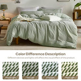 JELLYMONI 100% Natural Cotton 3pcs Striped Duvet Cover Sets,White Duvet Cover with Green Stripes Pattern Printed Comforter Cover,with Zipper Closure & Corner Ties(Full Size) JELLYMONI