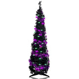 Pop up Christmas Tree for Indoor Decoration,5FT Pre-lit Mini Halloween Tree with 60 Lights,Black Artificial Pencil Tree Collapsible Tinsel Lighted up Christmas Tree luxfcup