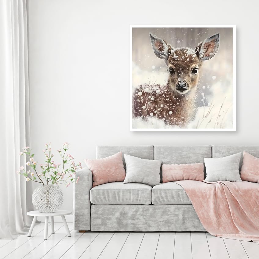MOMDEDP Deer Diamond Painting Kits for Adults, 5D Winter Snowflake Full Drill Diamond Art, DIY Small Deer Diamond Art Kit Gem Art for Home Decor 12 x 12 inch Animal MOMDEDP