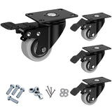 2 Inch Wheel Casters,Set of 4 Heavy-Duty Industrial Caster Wheels with Brake PU No Noise Wheels with Double Locking and Double Ball Bearing Swivel Locking Casters for Furniture, Plate Castors Grey JIN FU TOU