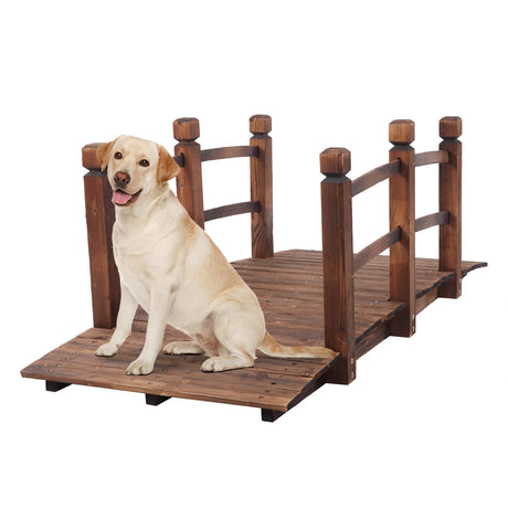 VINGLI 5 ft Garden Bridge, Classic Wooden Arch with Safety Rails Stained Finished Footbridge, Decorative Pond Landscaping, Backyard, Creek or Farm VINGLI