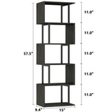 Furologee 6-Tier S-Shaped Geometric Bookshelf in Light Black Oak - Tall Industrial Display and Storage Shelf Furologee