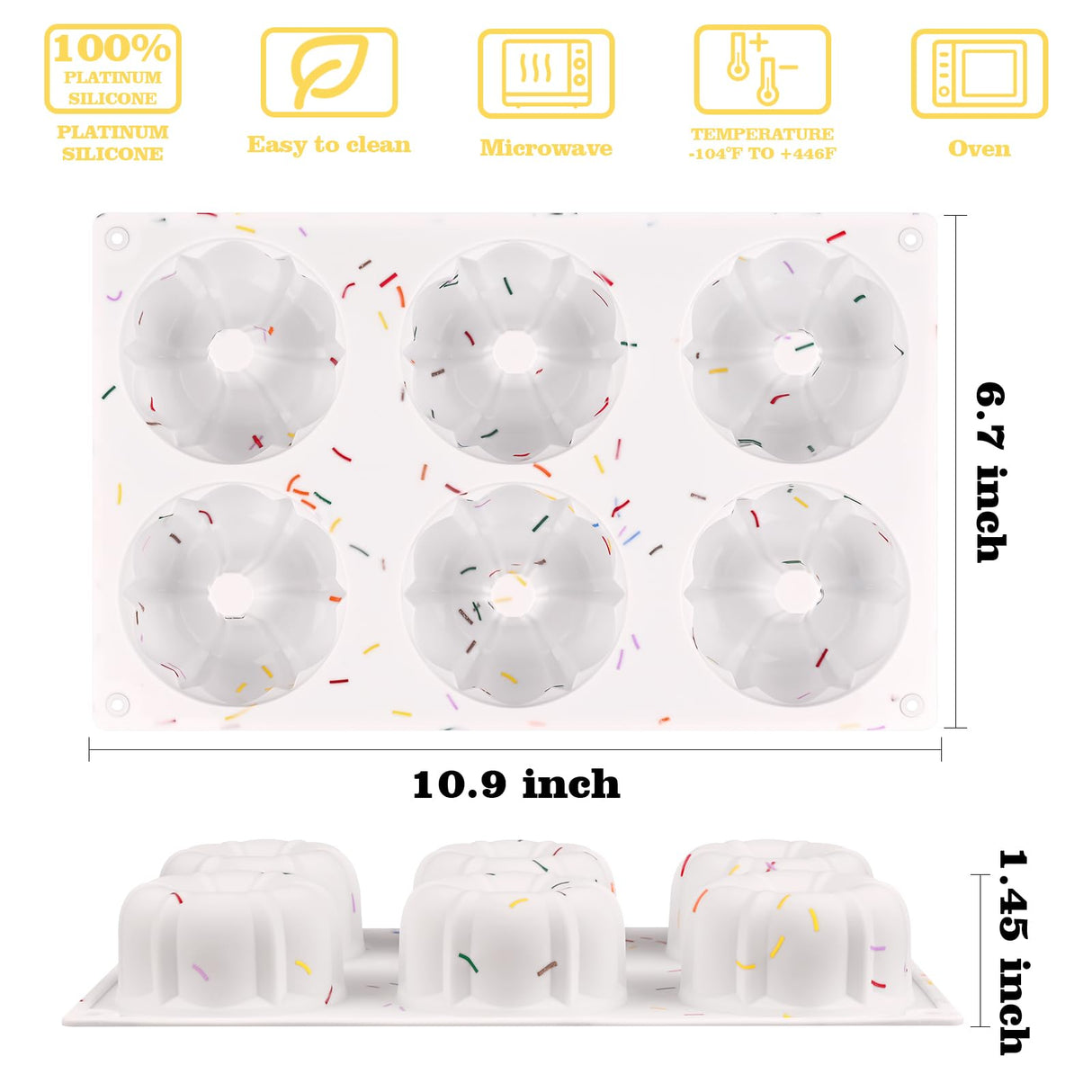 HUAKENER 2 Pcs Mini Bundt Cake Pan, 6-Cavity Fluted Tube Cake Pan, Non-stick Silicone Baking Mold for Cupcakes, Donuts, Muffins, Cornbread, Brownies, Jellies HUAKENER