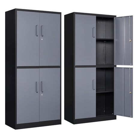 Yizosh Metal Storage Locking Cabinet with 4 Doors and 2 Adjustable Shelves,71" Lockable Garage Tall Steel Cabinet,for Home Office,Living Yizosh