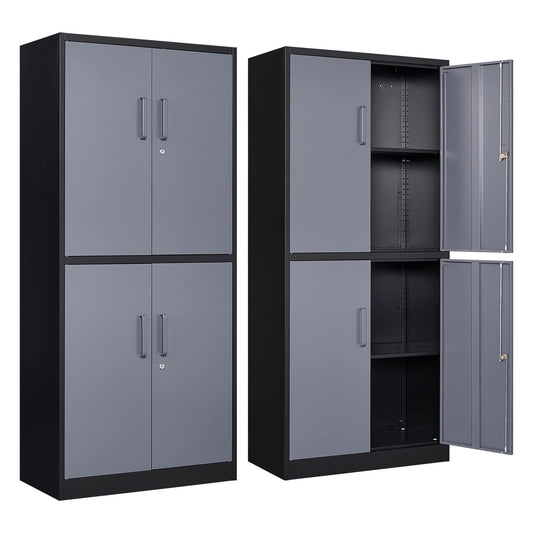 Yizosh Metal Storage Locking Cabinet with 4 Doors and 2 Adjustable Shelves,71" Lockable Garage Tall Steel Cabinet,for Home Office,Living - WoodArtSupply