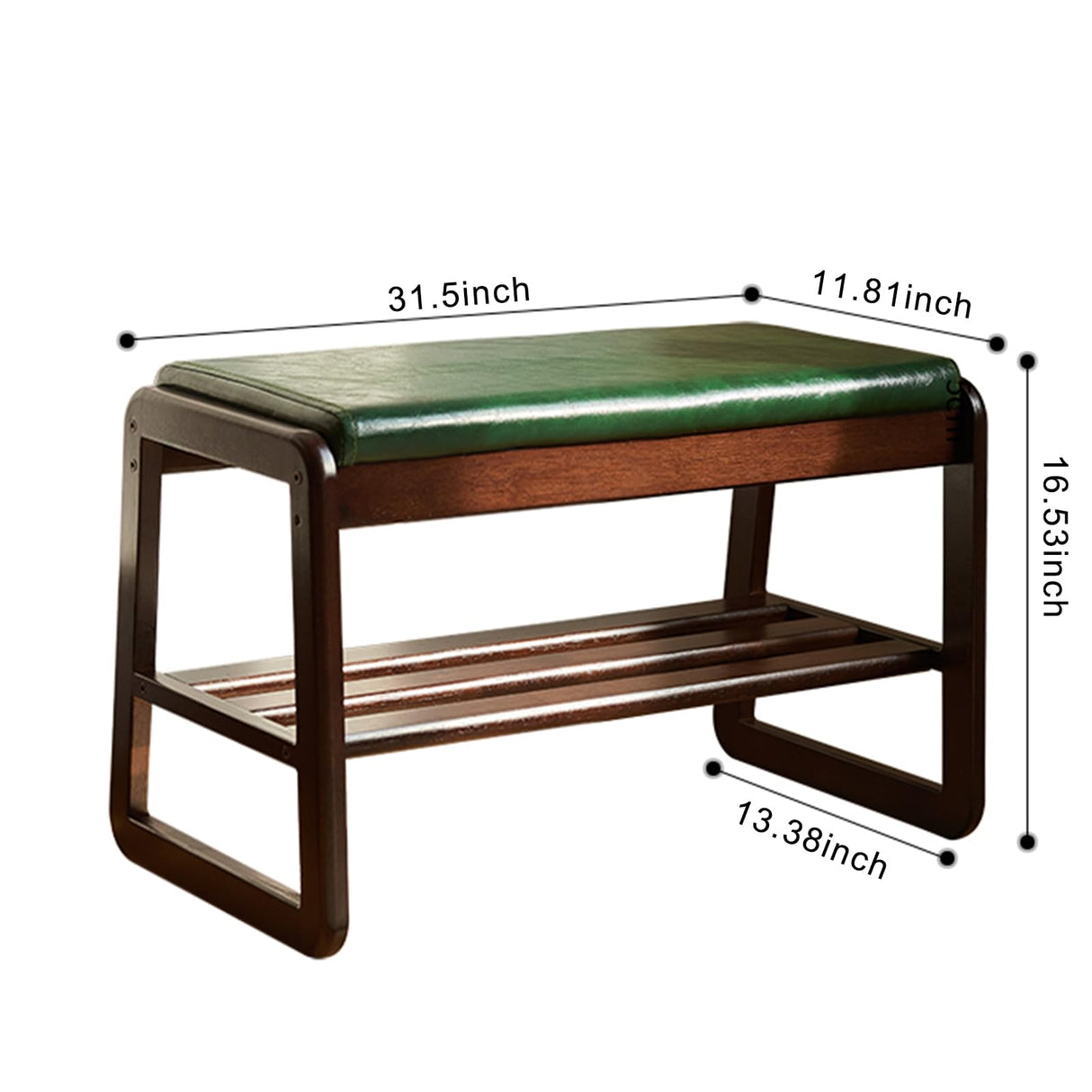 Solid Wood Shoe Bench, 2-Tier Wooden Storage Entryway Bench, Mid-Century Modern Shoe Bench Rack, End of Bed Bench with Faux Leather Cushion, Ottoman Bench for Hallway, Living Room (Walnut, 31.5'') Fetuero