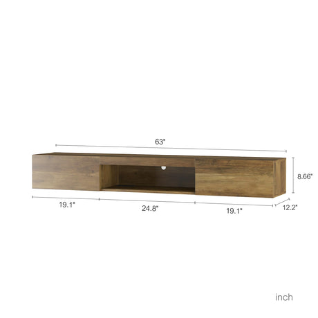 QIANYEWANG Floating TV Stand Wall Mounted with Power Outlet,Modern Wood Wall Mounted Media Console Shelf,Floating Entertainment Center for Under TV Storage for Living Room Bedroom Office,Brown QIANYEWANG