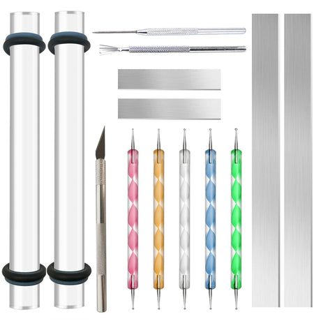 14 Polymer Clay Tools Acrylic Roller Clay Rolling Pin with Thickness Rings Tissue Blade Sculpting Earring Making Kit Supplies Slicer Knife Dotting Tool Jewelry Accessories Mini Cutters Press DIYOOHOMY