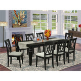 East West Furniture LGCL9-BLK-C 9 Piece Dining Room Table Set Includes a Rectangle Kitchen Table with Butterfly Leaf and 8 Linen Fabric Upholstered Dining Chairs, 42x84 Inch, Black East West Furniture