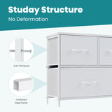 OLIXIS 5 Drawer Dresser Nightstand Classic White, Wooden Top Metal Frame Fabric Storage Organizer for Bedroom Living Room Entryway, Wide TV Stand Closet Chest Furniture OLIXIS