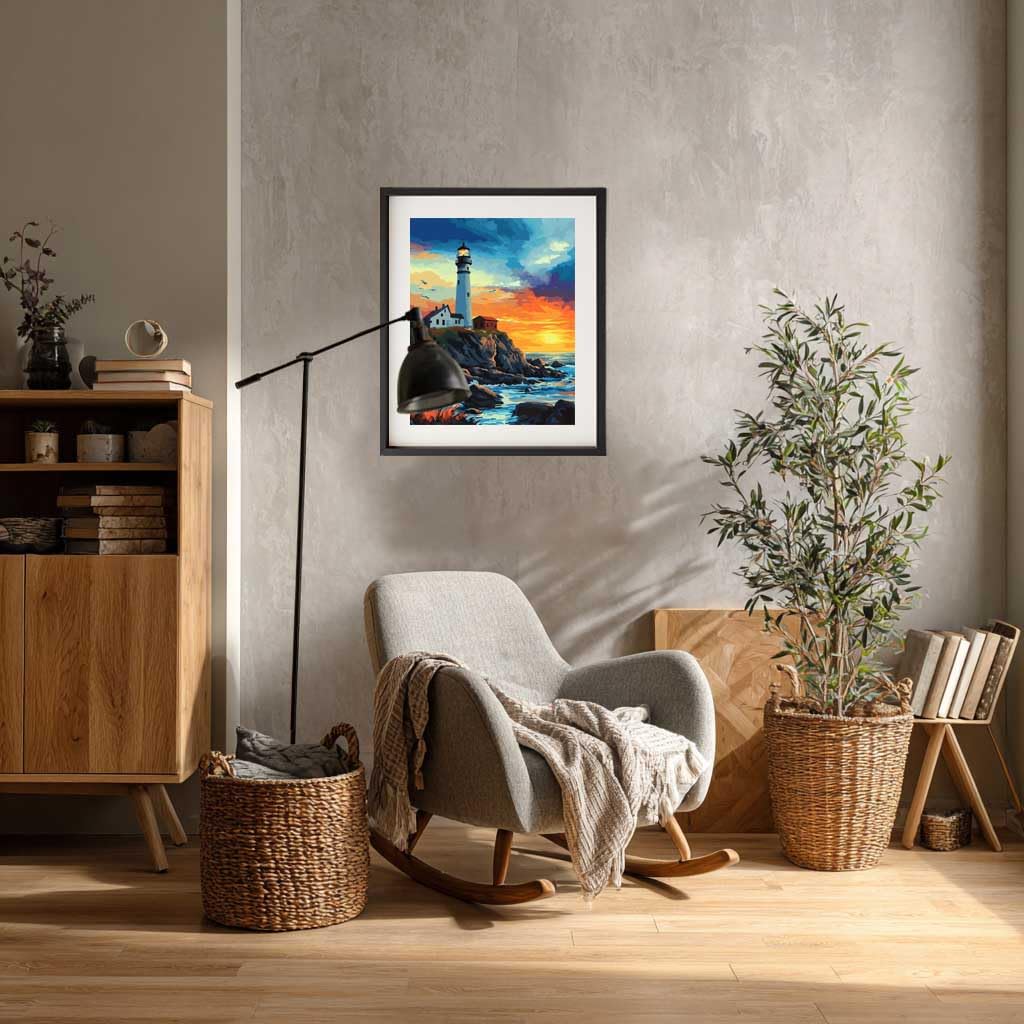 Lighthouse Paint by Numbers, Lighthouse Ocean Paint by Number Kit for Adults, Coastal Scenery Easy Acrylic DIY Oil Painting on Canvas for Home Wall Decor- Rocky Cliff at Sunset(16x20inch, No Frame) Cawpom
