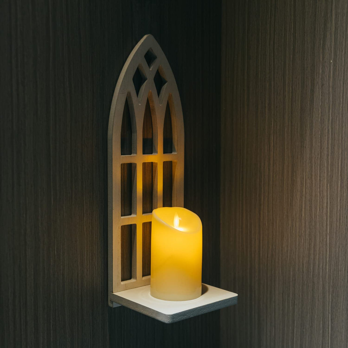 HPC Decor Candle Sconces Wall Decor Set of 2- Handmade Wall Sconce Candle Holder- White Window Shape Wood Wall Home Decor- Farmhouse Wall Decorations for Living Room, Bedroom, Bathroom, Dining Room HPC DEC R OUR HAPPY PLACE