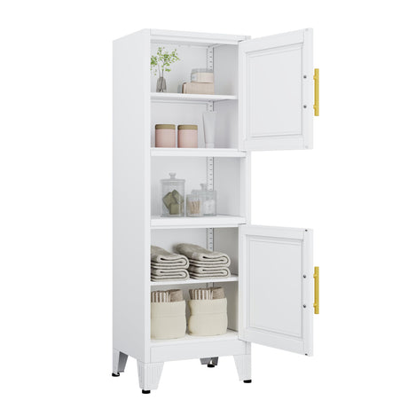 RISTERN 48" Metal Bathroom Storage Cabinet, Kitchen Pantry Storage Cabinet with 2 Doors and Adjustable Shelves, Steel Corner Floor File for Bathroom, Living Room, White, 11.81"D x 15.75"W x 47.64"H RISTERN