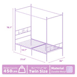 Weehom Twin Canopy Bed Frame with Headboard and Footboard, 4 Posters Metal Bed Frame, No Box Spring Needed, Mattress Foundation Platform Bed for Kids and Adults, Purple Weehom