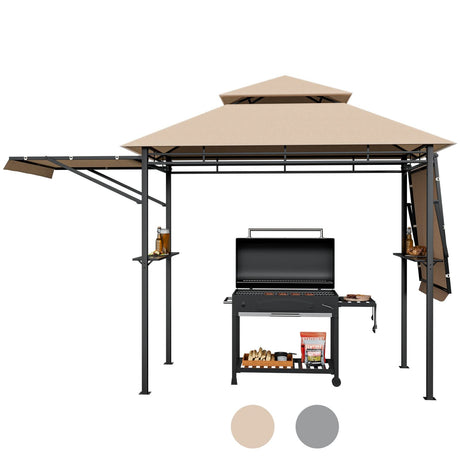 Tangkula 13.5x4 Ft Grill Gazebo with Dual Side Awnings, Double Tier BBQ Gazebo with 2 Side Shelves, Heavy-Duty Steel Frame, CPAI-84 Barbecue Grill Gazebo Shelter for Patio, Garden, Beach, Terrace Tangkula